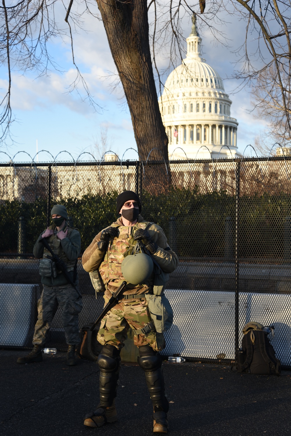 U.S. Air Force Tech. Sgt. Jeremy Rasmussen with the 115th Fighter Wing, Wisconsin National Guard, stands guard in Washington, D.C., Jan. 20, 2021