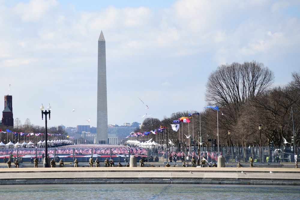 U.S. Soldiers and Airmen with the National Guard provide security around the U.S. Capitol prior to the inauguration ceremony in Washington, D.C., Jan. 20, 2021