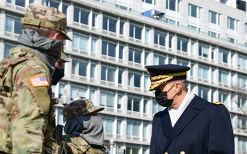 U.S. Army Gen. Daniel R. Hokanson, Chief of the National Guard Bureau, speaks with Soldiers from the 3rd Battalion, 121st Infantry Regiment, Georgia National Guard, after the inauguration in Washington, D.C., Jan. 20, 2021