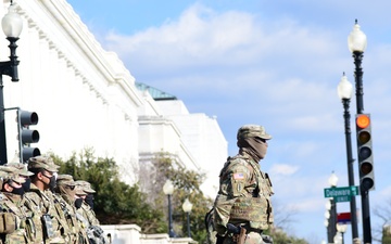 U.S. Soldiers and Airmen with the National Guard provide security around the U.S. Capitol prior to the inauguration ceremony in Washington, D.C., Jan. 20, 2021