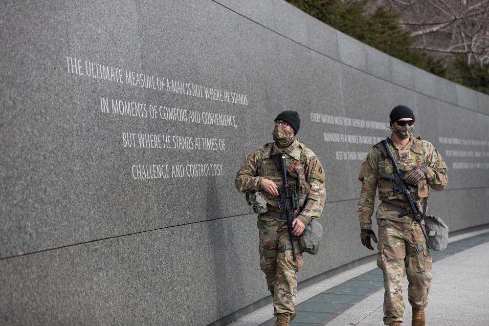 Florida National Guardsmen stand guard at the Martin Luther King, Jr. Memorial