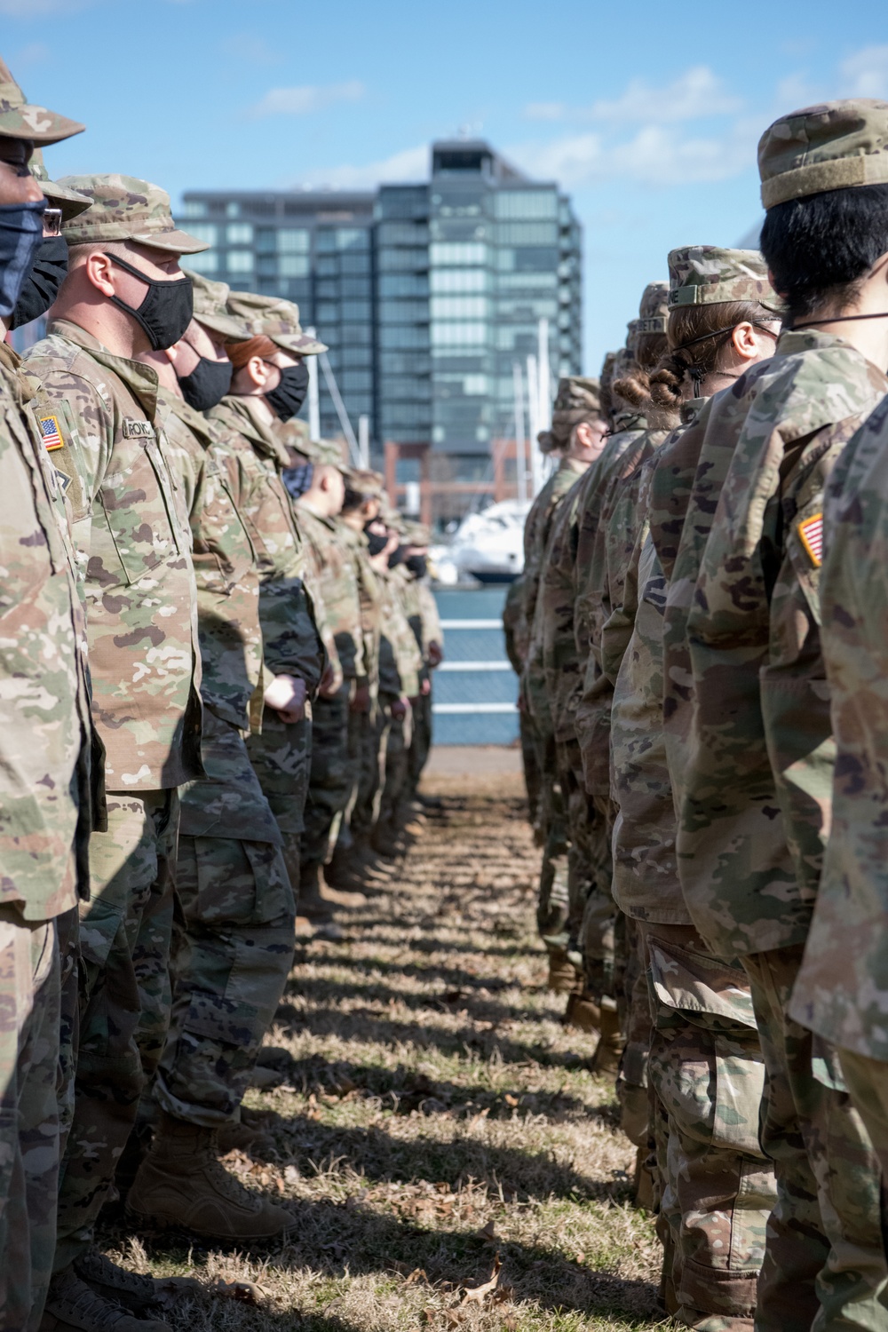 Soldiers from 850th Horizontal Engineer Company, MN National Guard, stand in formation at Washington, D.C.