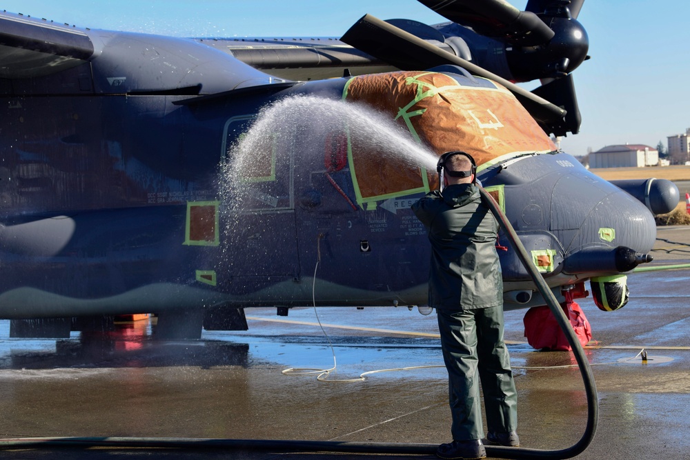 CV-22 gets cleaned for inspection