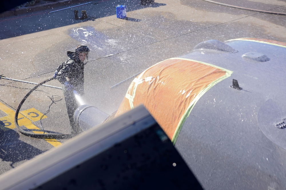 CV-22 gets cleaned for inspection