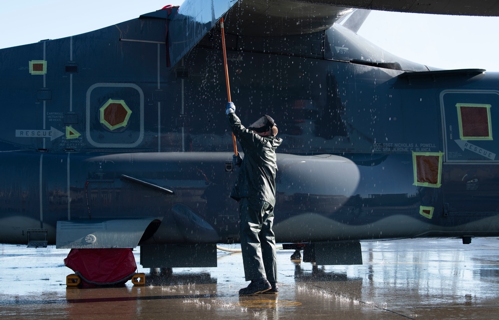 CV-22 gets cleaned for inspection