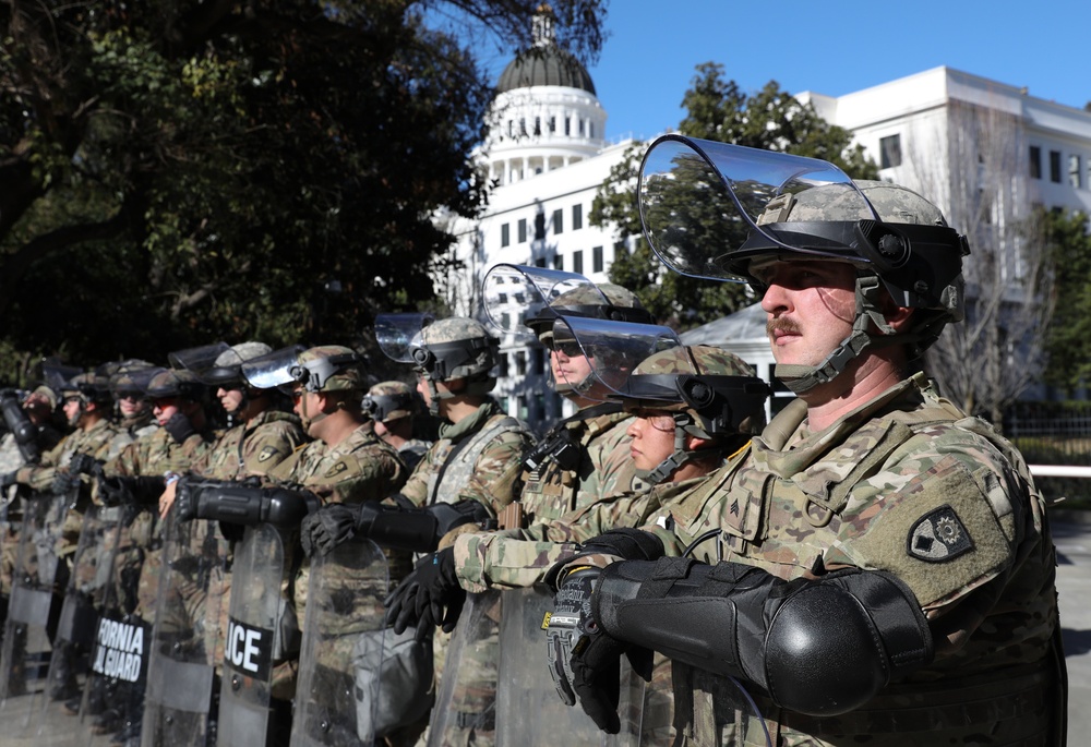 Cal Guard protects the Capitol building in Sacramento on Inauguration Day