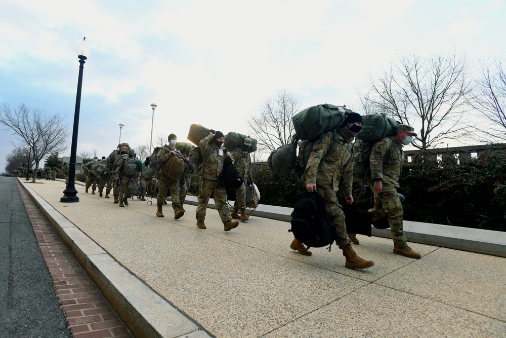 Peaceful transfer of presidential power secured. Massachusetts Soldiers depart Washington, D.C. after supporting the 59th Presidential Inauguration.