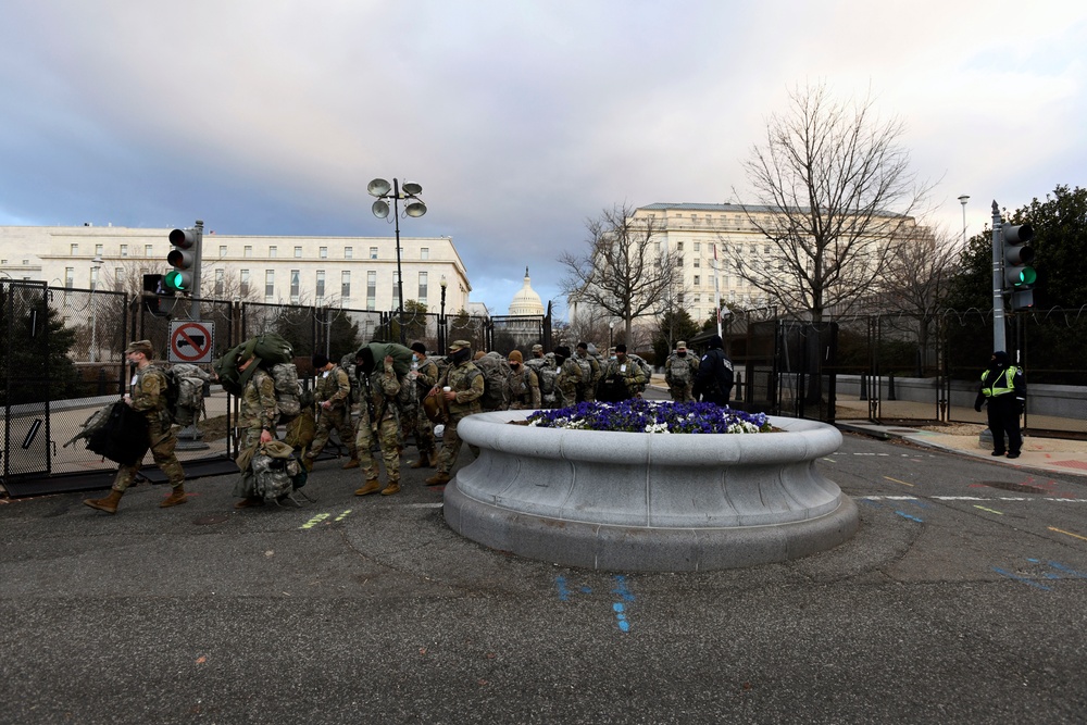 Peaceful transfer of presidential power secured. Massachusetts Soldiers depart Washington, D.C. after supporting the 59th Presidential Inauguration.