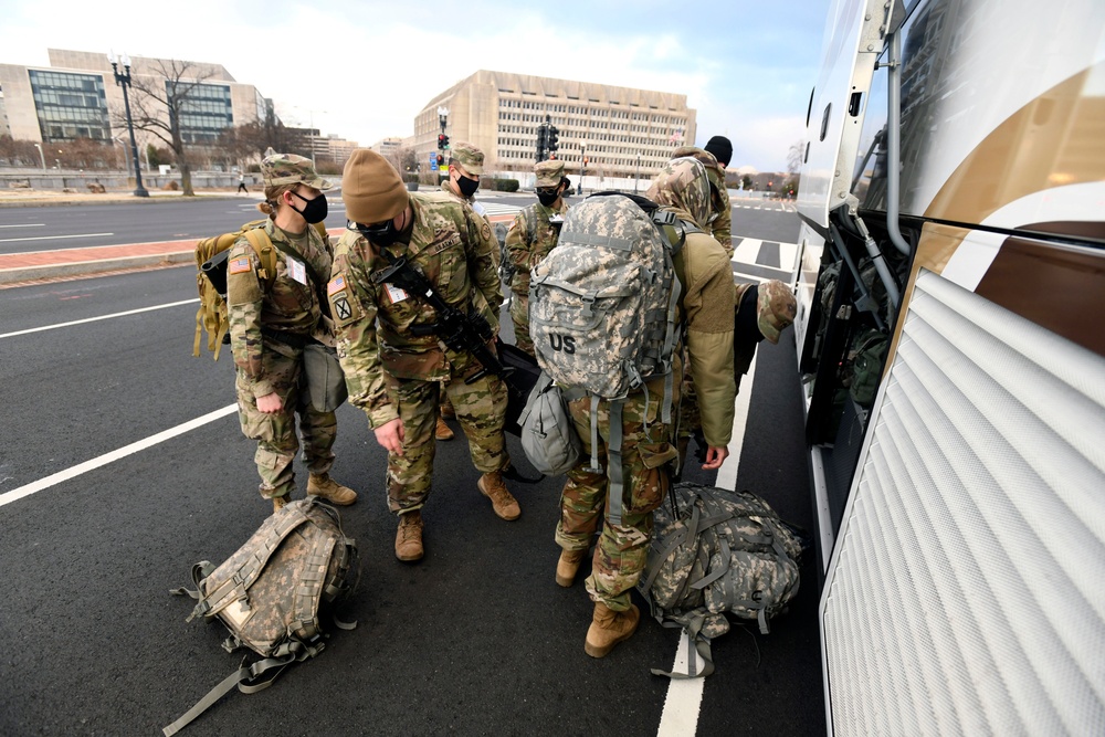 Peaceful transfer of presidential power secured. Massachusetts Soldiers depart Washington, D.C. after supporting the 59th Presidential Inauguration.