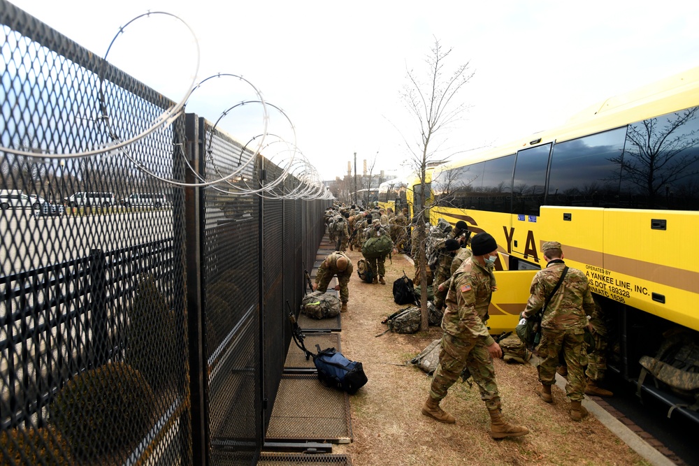Peaceful transfer of presidential power secured. Massachusetts Soldiers depart Washington, D.C. after supporting the 59th Presidential Inauguration.