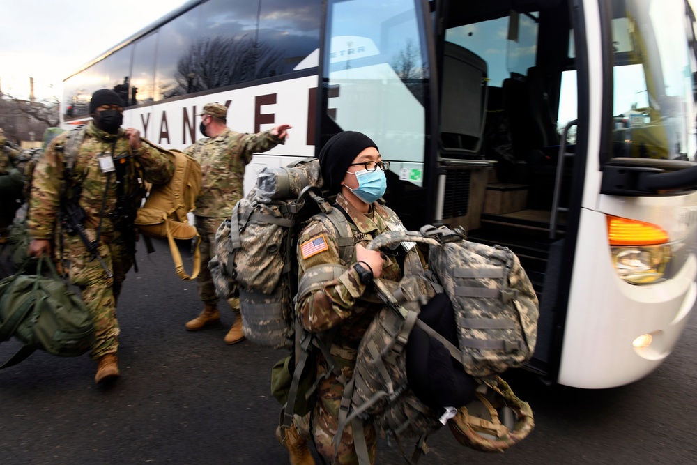 Peaceful transfer of presidential power secured. Massachusetts Soldiers depart Washington, D.C. after supporting the 59th Presidential Inauguration.