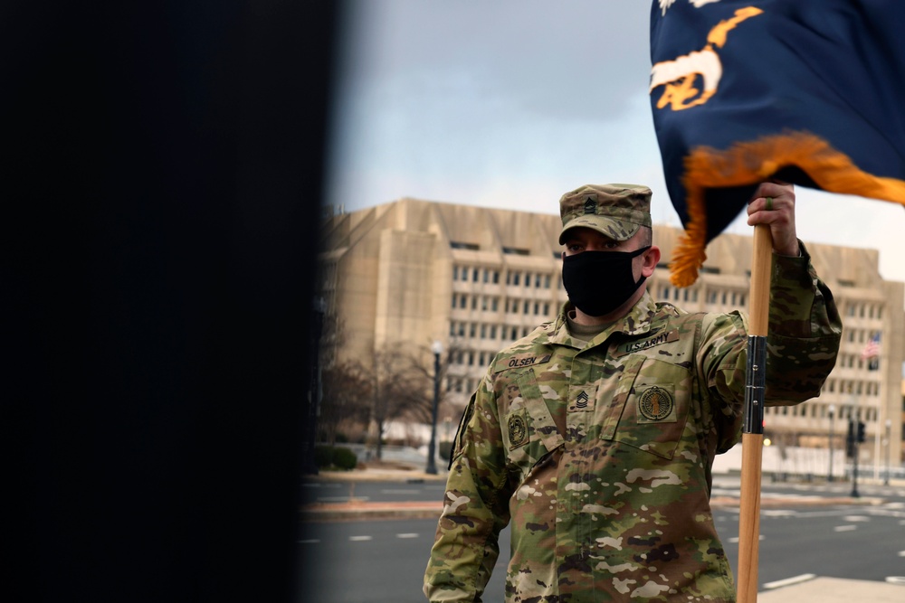 Peaceful transfer of presidential power secured. Massachusetts Soldiers depart Washington, D.C. after supporting the 59th Presidential Inauguration.
