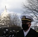 Members of the United States Joint Forces Color Guard stand in formation before the start of the 59th Presidential Inauguration parade.