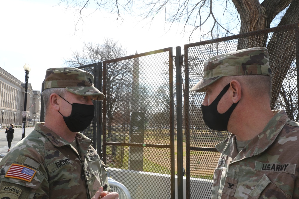 Col. Hughes and Lt. Col. Boyd discuss the mission to support federal and District authorities in Washington, D.C.