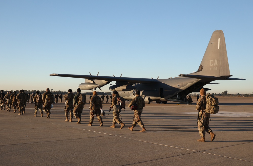 Soldiers depart JFTB Los Alamitos to provide civil support for Inauguration Day