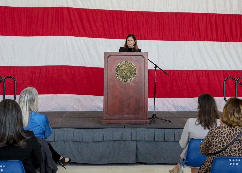 Second Lady of the United States, Karen Pence, speaks with Navy spouses