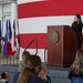 Second Lady of the United States, Karen Pence, speaks with Navy spouses