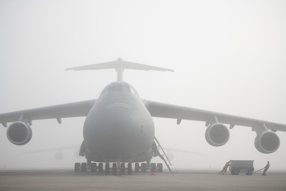 Morning fog at Travis AFB flight line