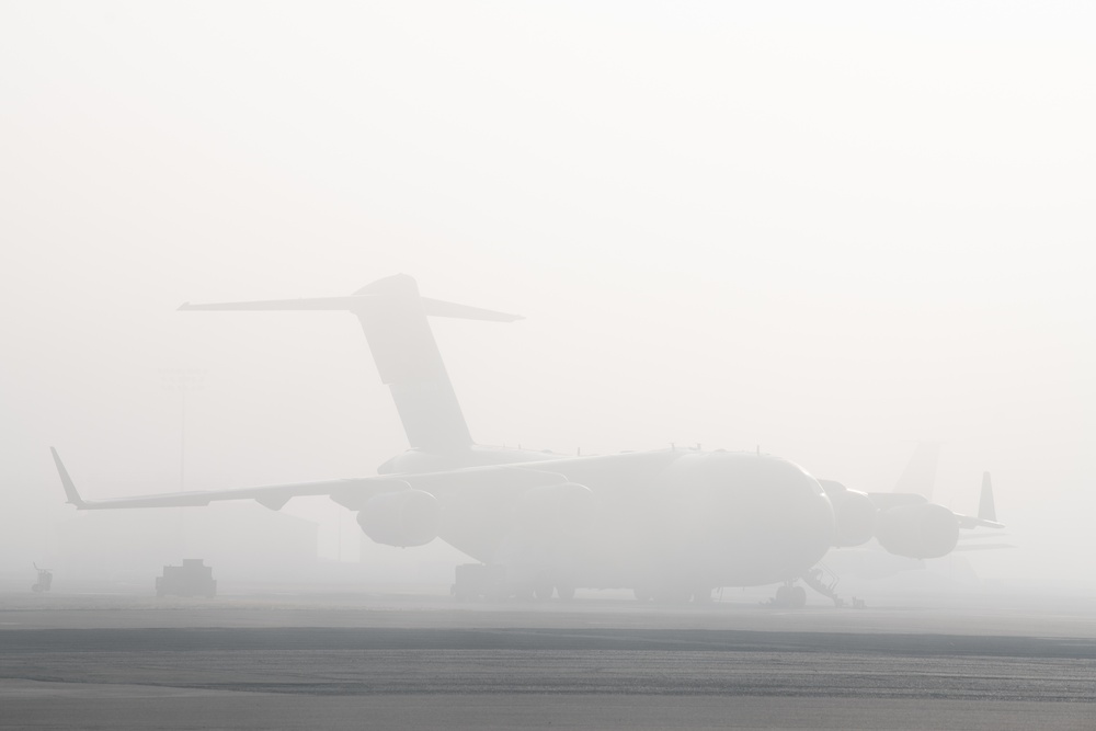 Morning fog at Travis AFB flight line