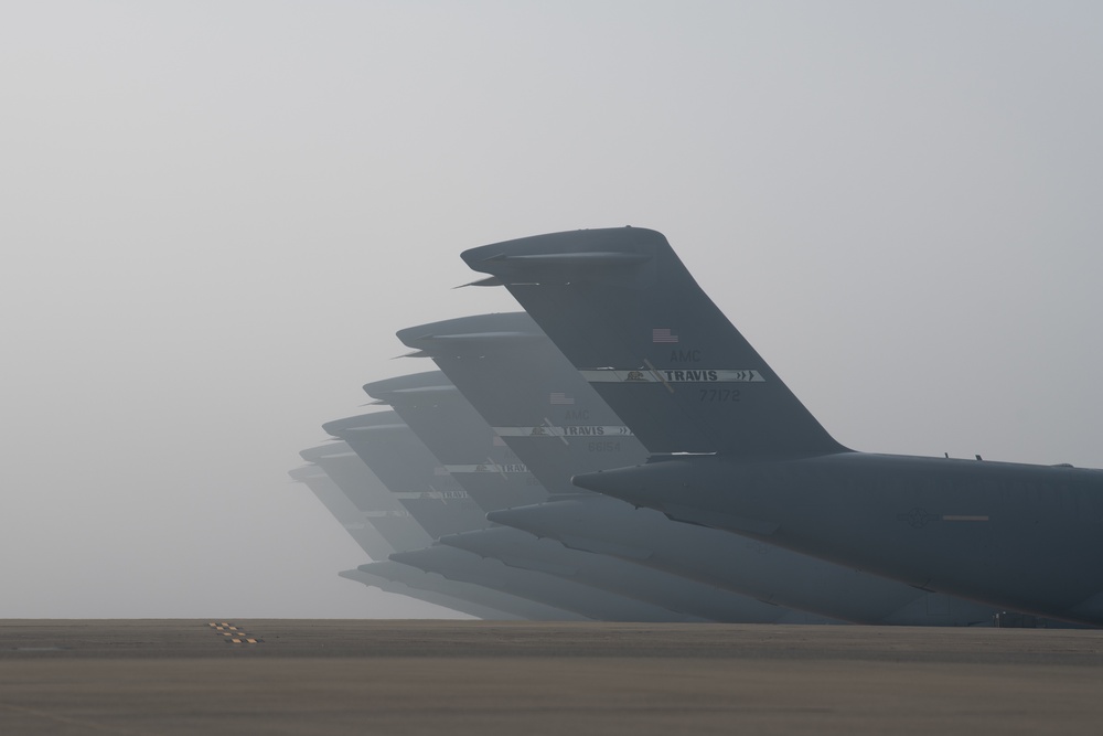 Morning fog at Travis AFB flight line