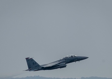 333rd Fighter Squadron F-15E Strike Eagles take off at SJAFB