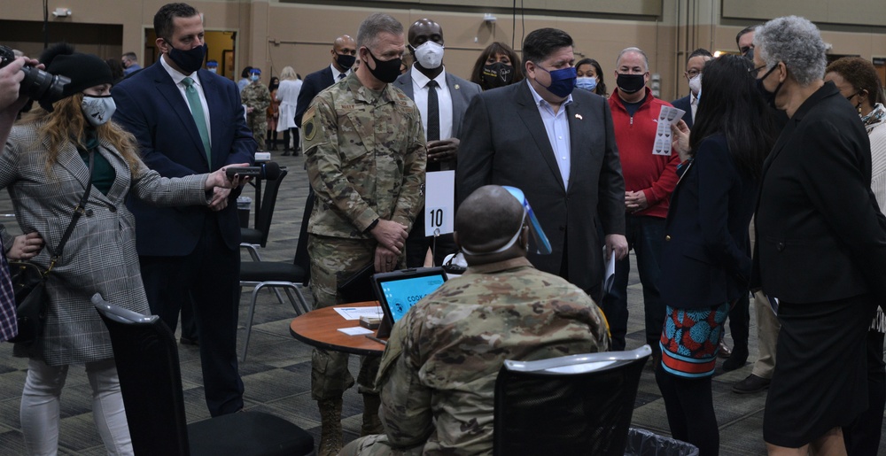 Illinois National Guard Mans Mass COVID-19 Vaccination Site in Tinley Park