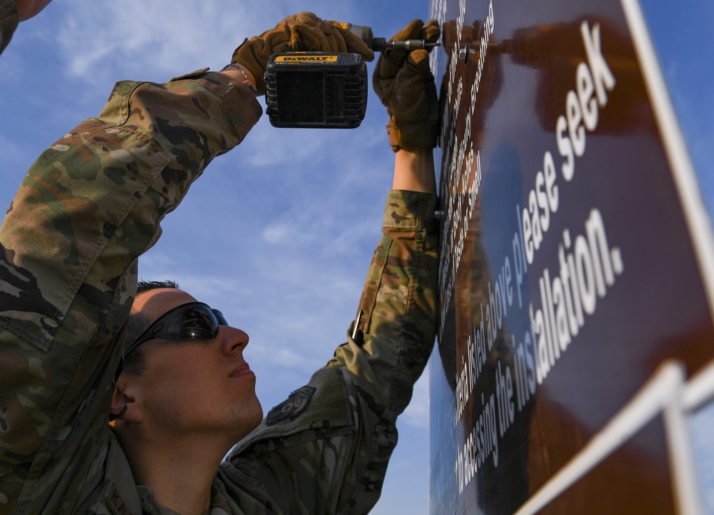 Structures Airmen fabricate, install new COVID-19 signs