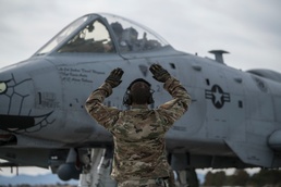 Airman signals A-10C pilot before flight at Red Flag 21-1