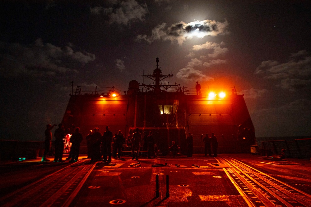 USS Sterett Conducts a Night Live-Fire Exercise