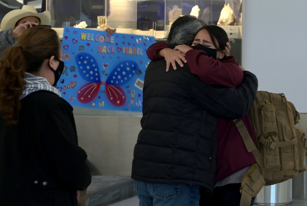 U.S. Airmen from 126th Civil Engineer Squadron and 126th Force Support Squadron return home from a six month deployment to Africa.