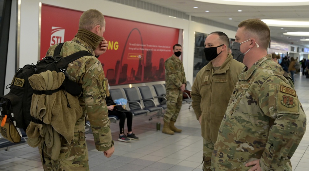 U.S. Airmen from 126th Civil Engineer Squadron and 126th Force Support Squadron return home from a six month deployment to Africa.