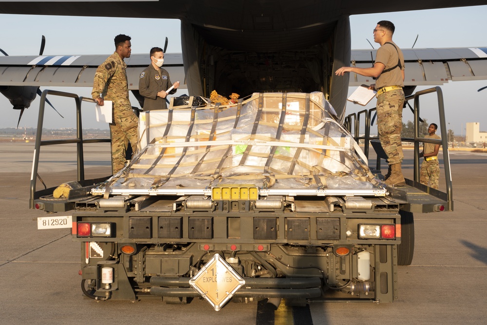 C-130 drops medical supplies