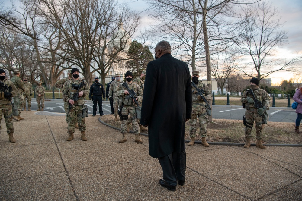 SECDEF Austin speaks with National Guardsmen