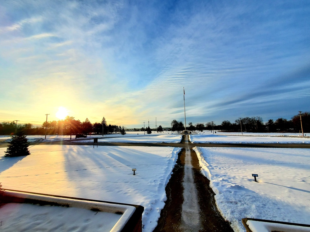 January sunrise by the flagpole at Fort McCoy
