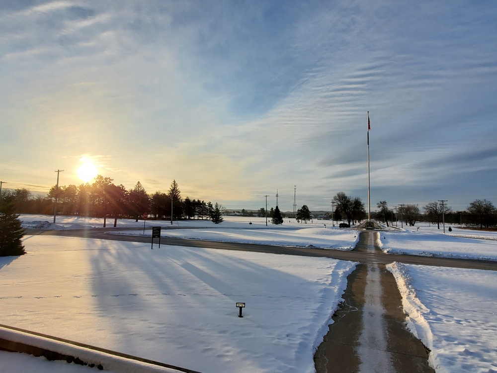 January sunrise by the flagpole at Fort McCoy