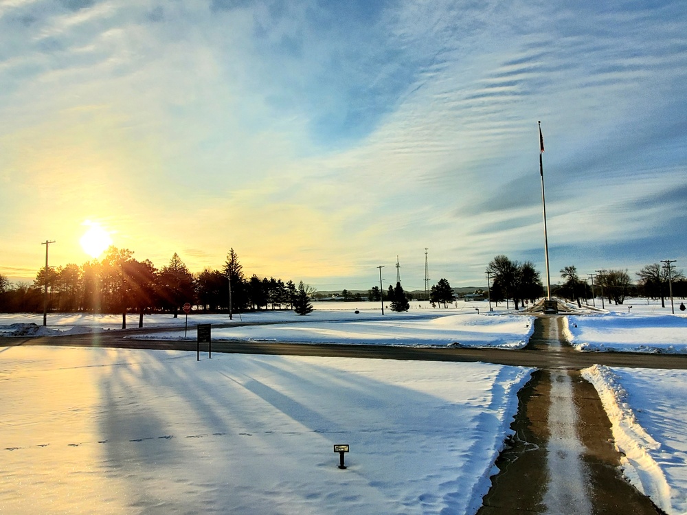 January sunrise by the flagpole at Fort McCoy