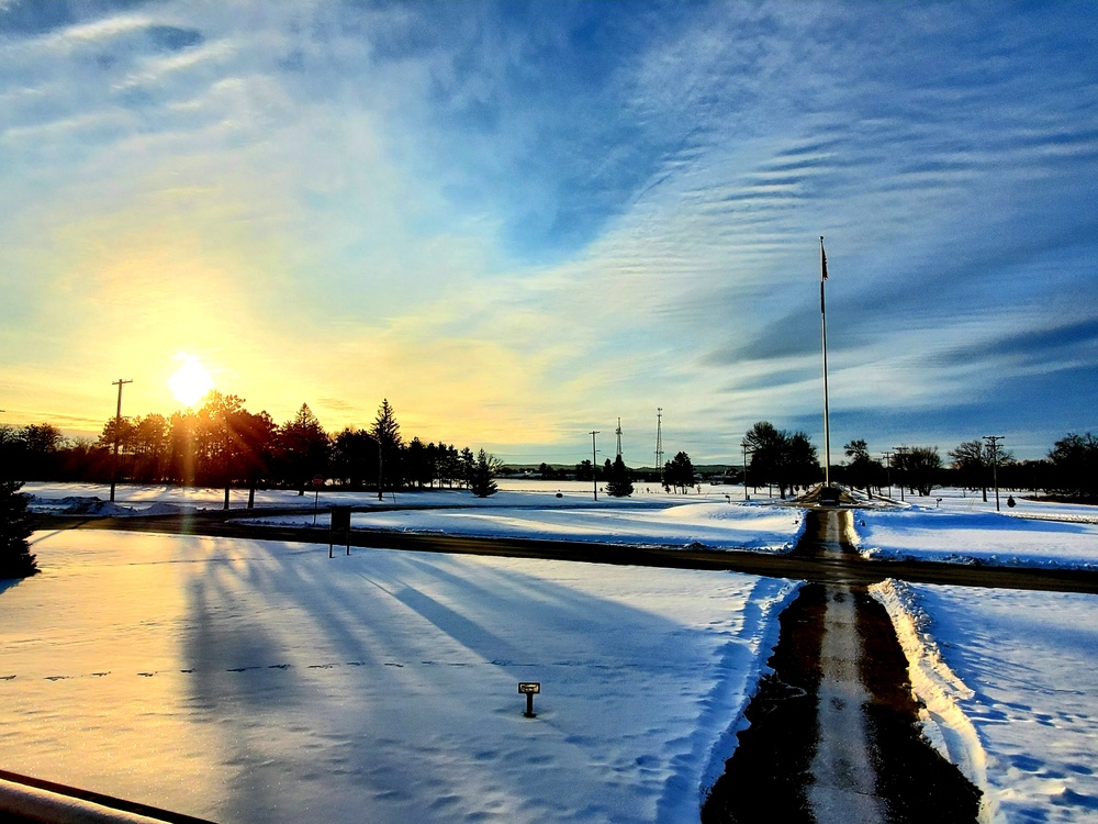 January sunrise by the flagpole at Fort McCoy
