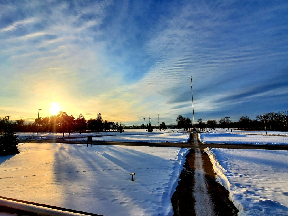 January sunrise by the flagpole at Fort McCoy