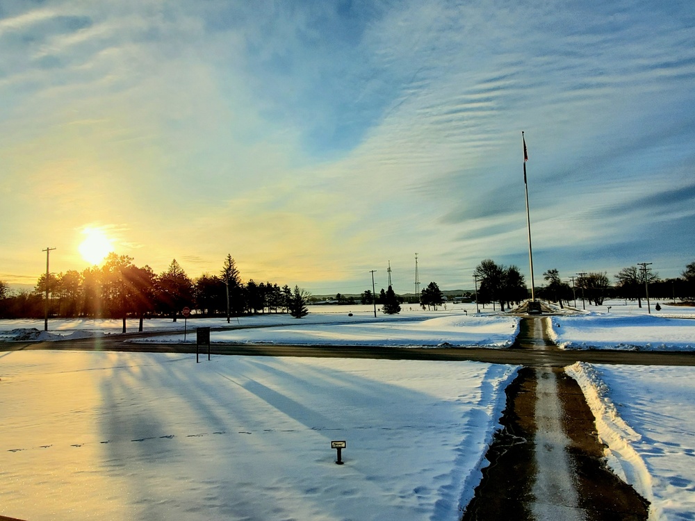 January sunrise by the flagpole at Fort McCoy