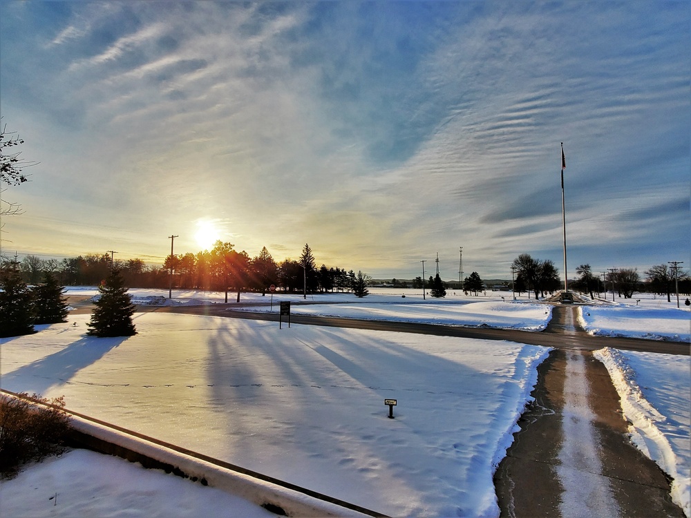 January sunrise by the flagpole at Fort McCoy