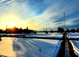 January sunrise by the flagpole at Fort McCoy