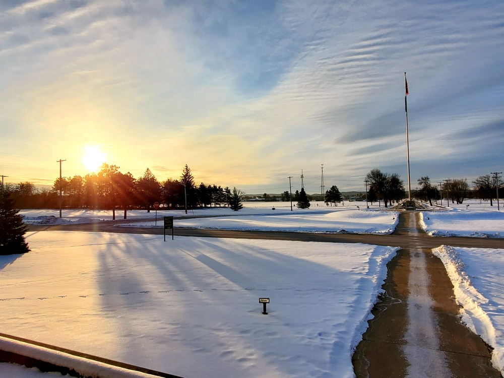 January sunrise by the flagpole at Fort McCoy