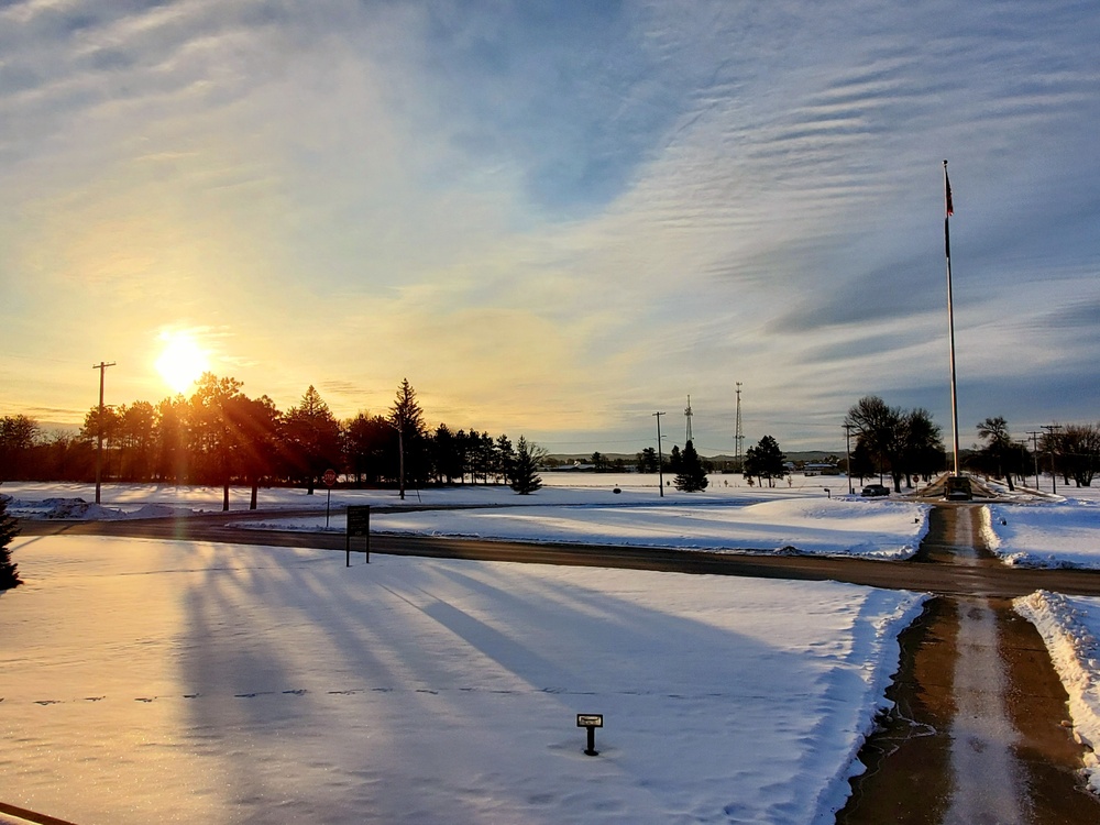 January sunrise by the flagpole at Fort McCoy