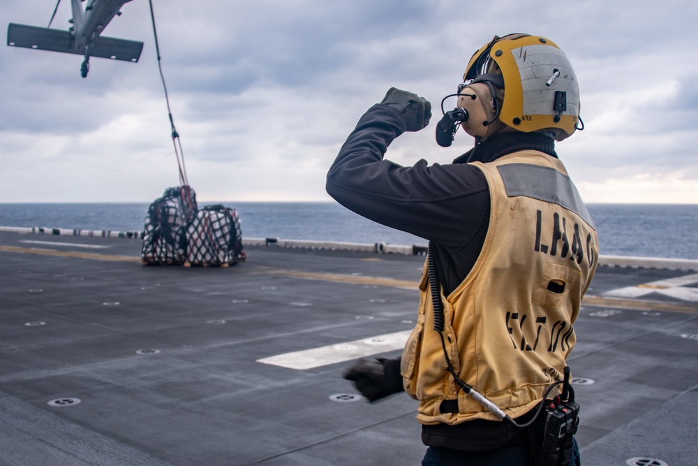 USS America (LHA 6) Conducts A Replenishment-At-Sea