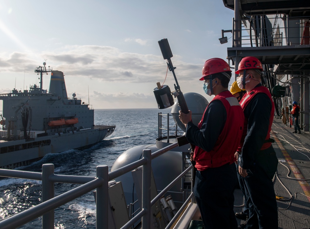 USS America (LHA 6) Conducts A Replenishment-At-Sea
