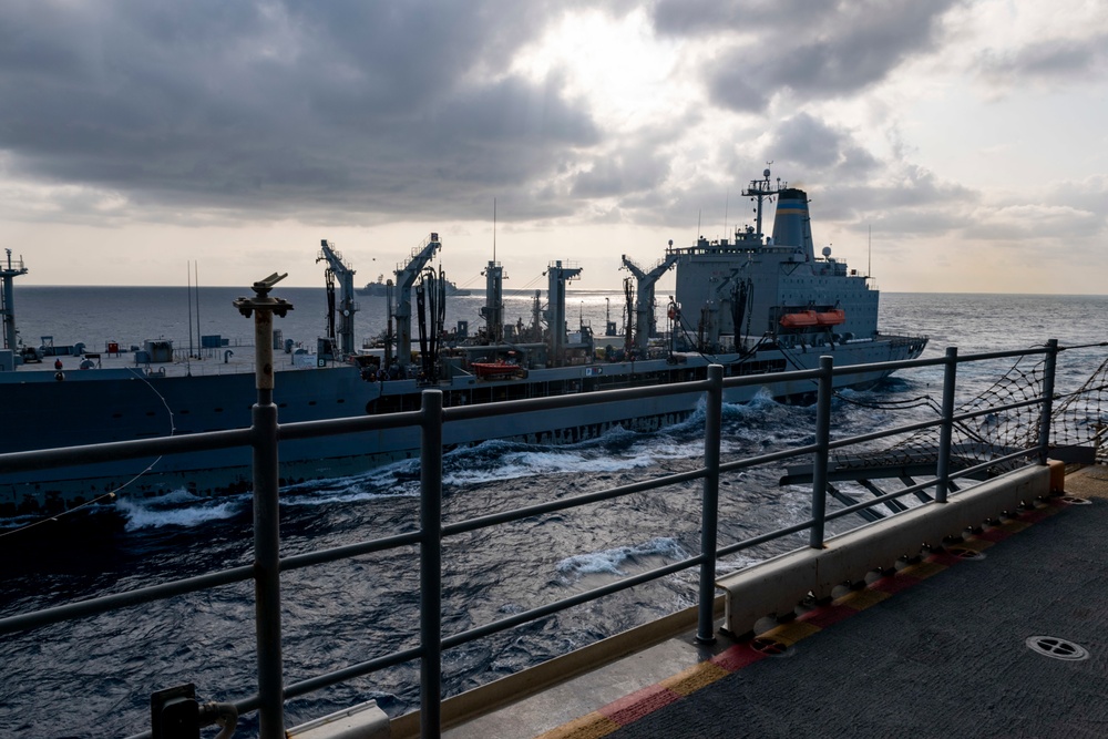 USS America (LHA 6) Conducts A Replenishment-At-Sea
