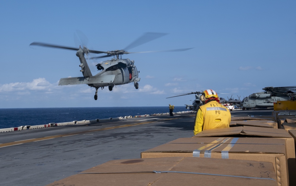 USS America (LHA 6) Conducts A Replenishment-At-Sea