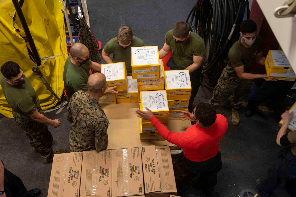 USS America (LHA6) conducts replenishment-at-sea with USNS John Ericsson