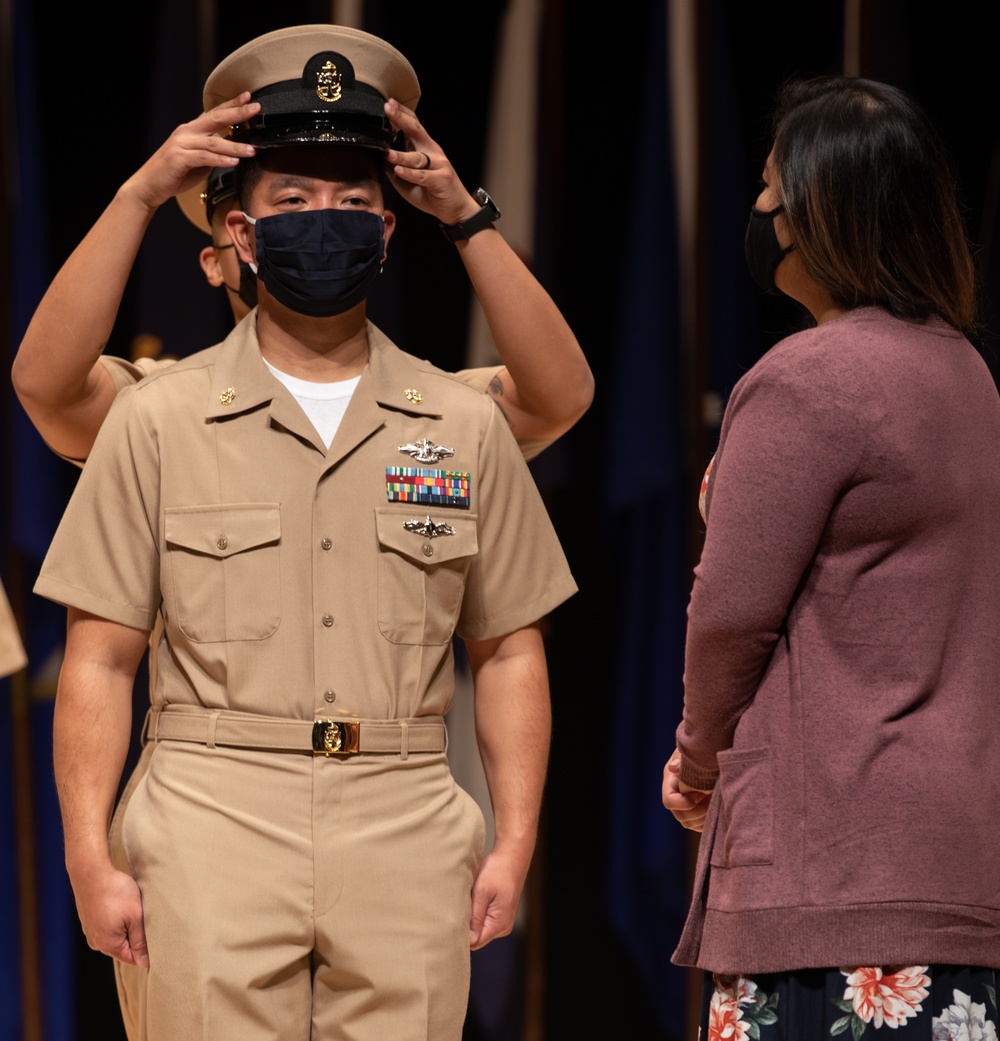 U.S. Navy Sailors receive the rank of chief petty officer for FY 2021