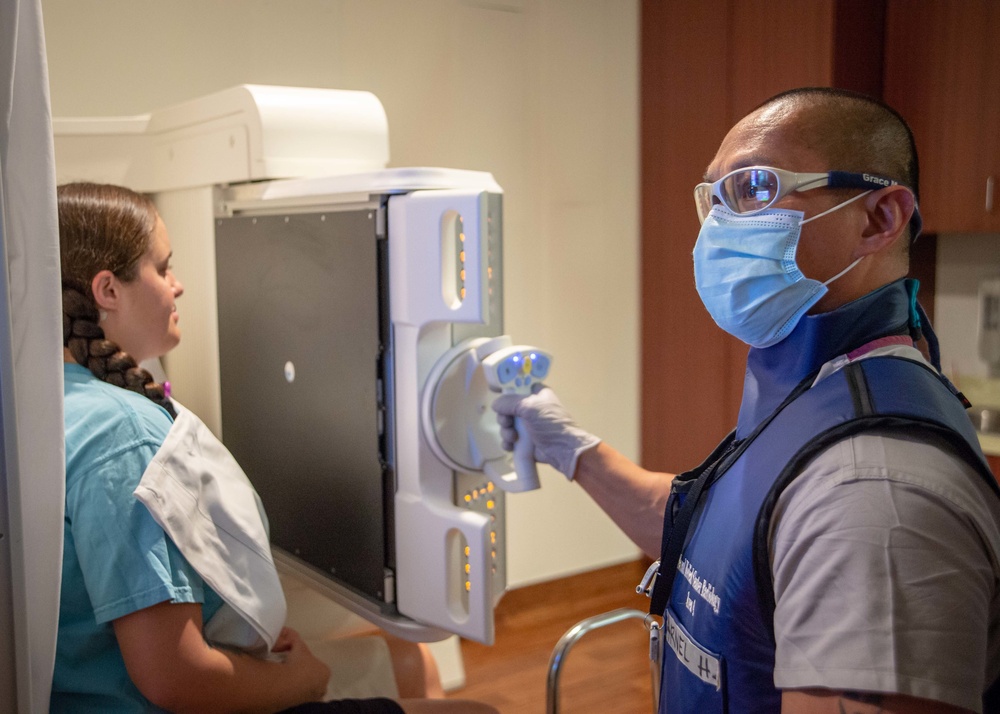 Patient Performs Swallow Study in NMCSD’s Radiology Department